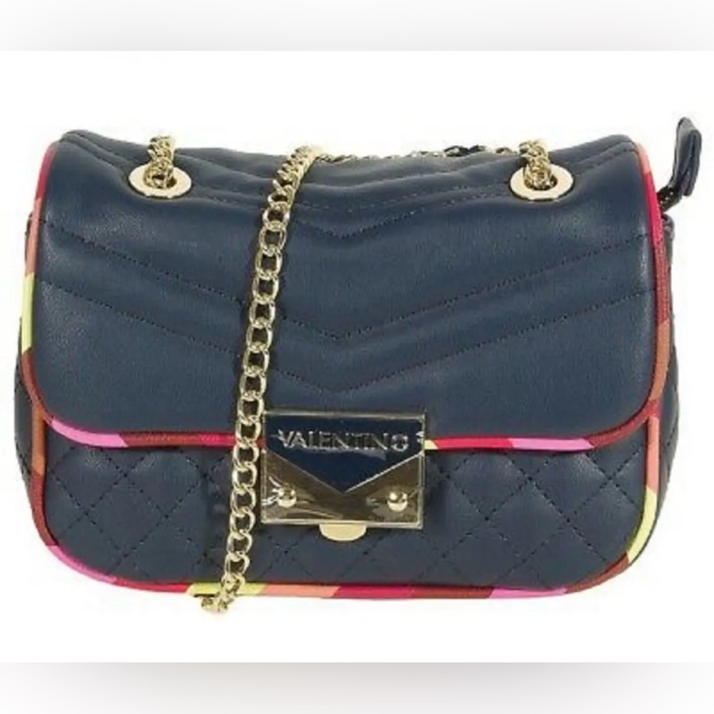 Valentino Navy Quilted Crossbody Bag with Chain
